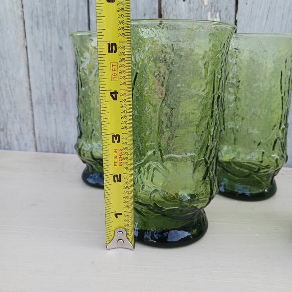 Vtg Anchor Hocking Rainflower Avocado Green Textured Tumblers MCM Set Of 4 - Picture 5 of 6